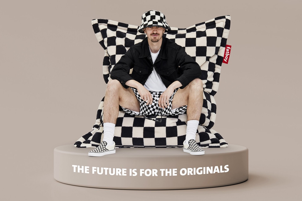 Pouf original slim teddy chess black/écru