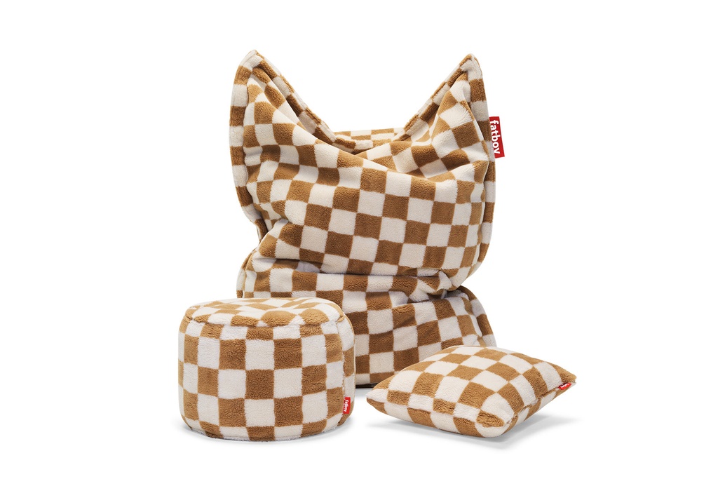Pouf Point Teddy chess (tissu peluche)