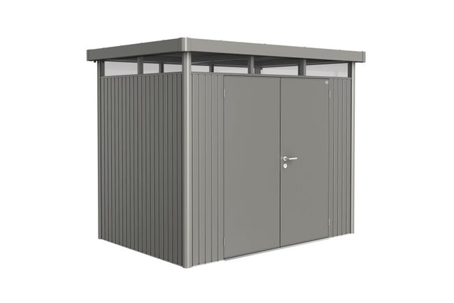 Abri Highline H2 double porte  coloris gris quartz + cadre de sol+ plancher+ descente d'eau de pluie