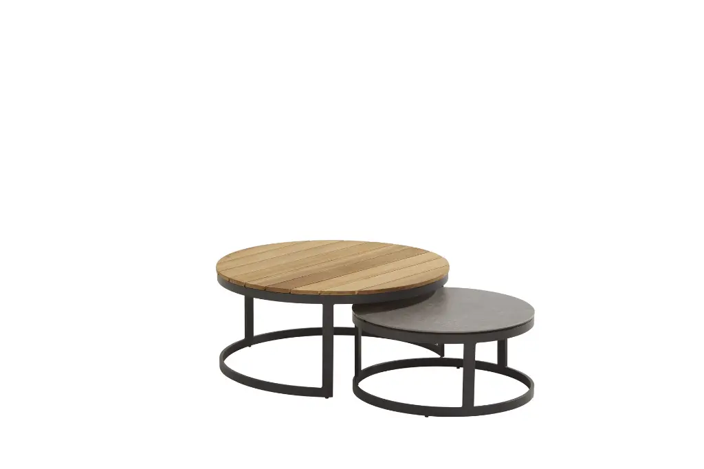 91024_ Stonic set of 2 coffee tables 80 and 60 cm teak and ceramic.webp