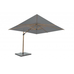 Parasol déporté 3x3 m prémium woodlook + pieds roulettes 125 kg + housse de protection