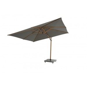 Parasol déporté 3x4 m woodlook + pieds roulettes 180 kg + housse de protection