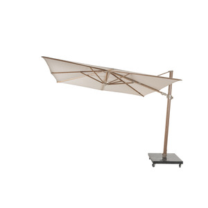 Parasol déporté 3x3 m prémium  woodlook + pieds roulettes 125 kg + housse de protection