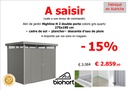 Abri Highline H2 double porte  coloris gris quartz + cadre de sol+ plancher+ descente d'eau de pluie