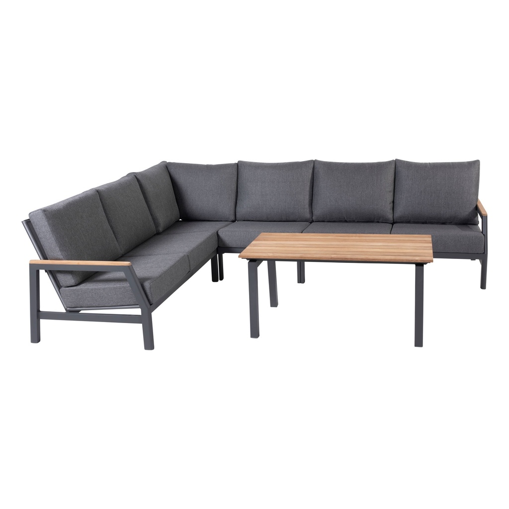 Ensemble Ravena 2,5 places gauche et droit + centre + angle + table mi haute en teck