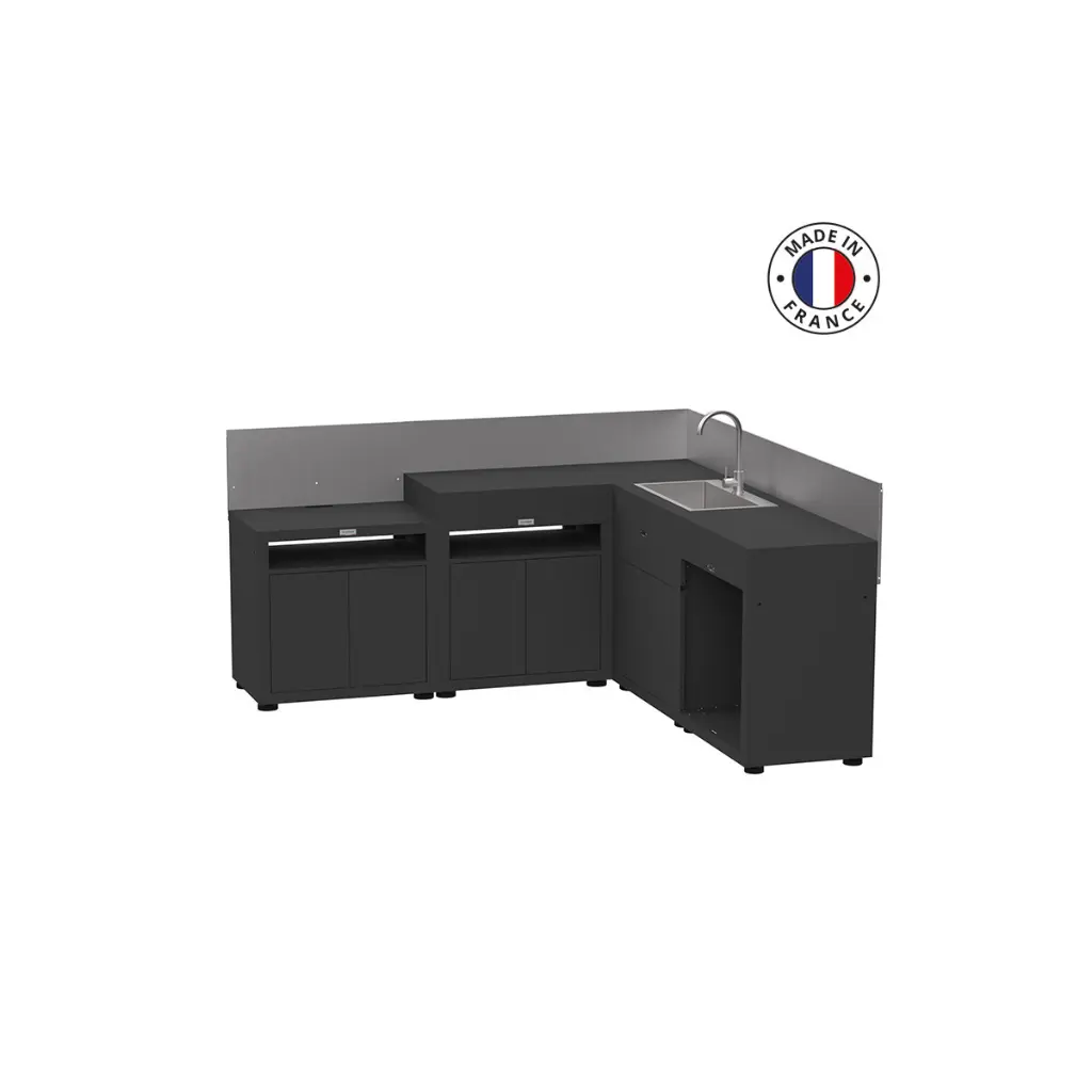 Cuisine d'angle 5 éléments avec crédences noire