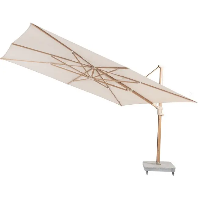 Parasol déporté FINCA 4x3 m  woodlook + pieds roulettes 180 kg + housse de protection 