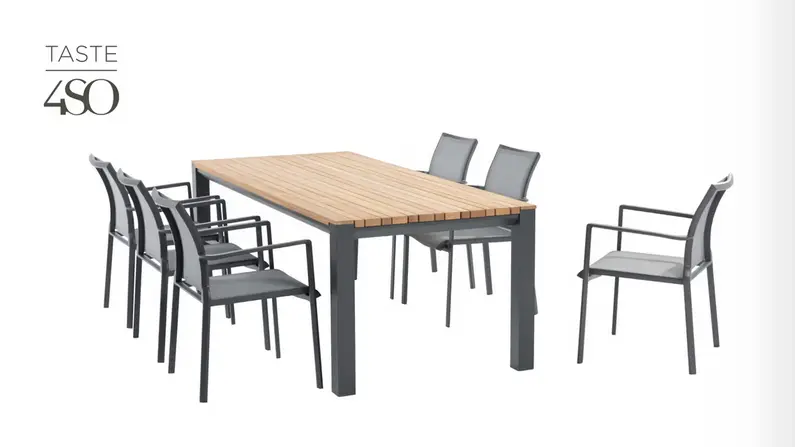 Table en teck et aluminium + 6 fauteuils alu/textilène (stock limité!) 