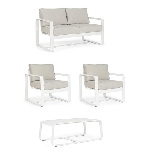 Ensemble Merrigan blanc 2x1 place, 1x2 places, 1 table basse 
