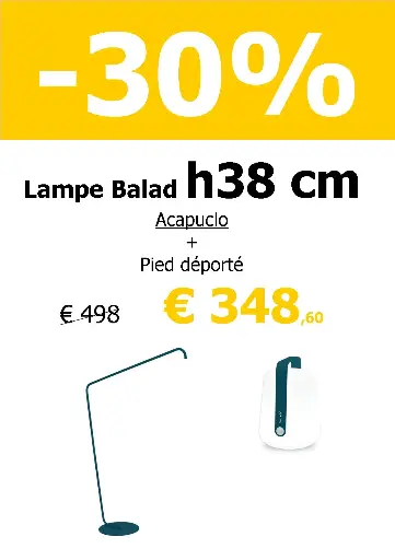 Lampe balad H38 cm bleu acapulco + pied déporté