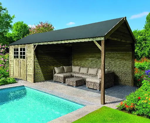 [293x293(687) cm] Abri de jardin CAMBRAI S8782-1 traité 293+394x293 cm