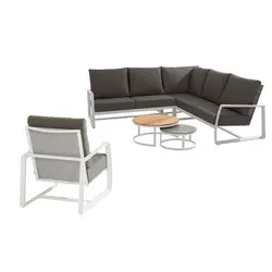 Ensemble Mauritius white angle+ 1 fauteuil 1 place + set de 2 tables basses 