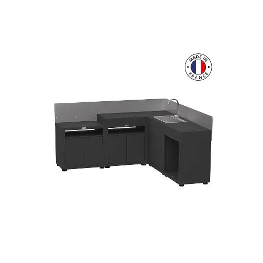 Cuisine d'angle 5 éléments avec crédences noire