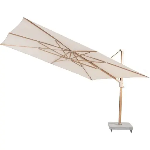 Parasol déporté FINCA 4x3 m  woodlook + pieds roulettes 180 kg + housse de protection 
