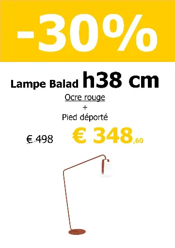 Lampe balad H38 cm ocre rouge + pied déporté 